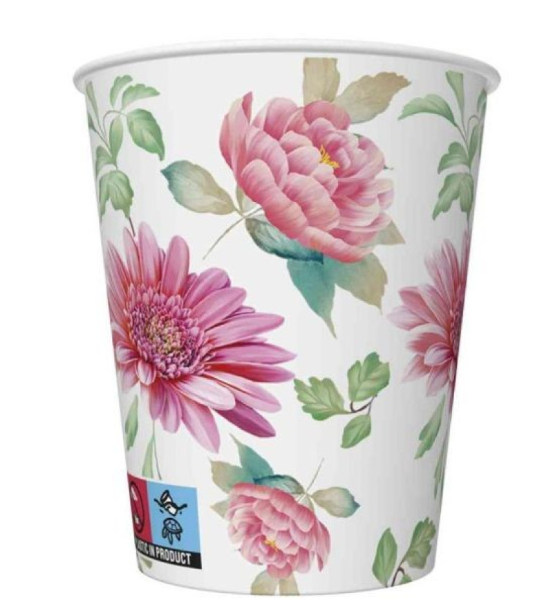 Papīra glāzes ar gerberu attēliem 250ml 8gab 