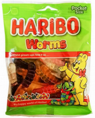 želejkonfektes HARIBO Worms 100g (30.09.27) Spānija