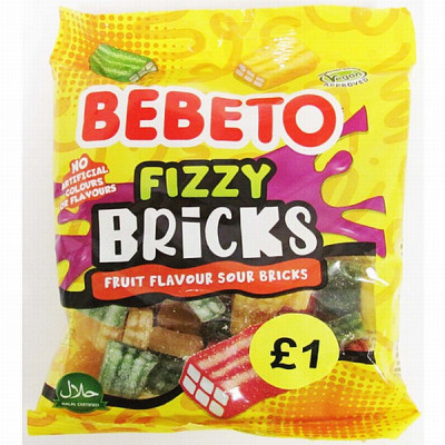 Želejkonfektes Bebeto Fizzy Bricks 130g (22.10.27) Turcija