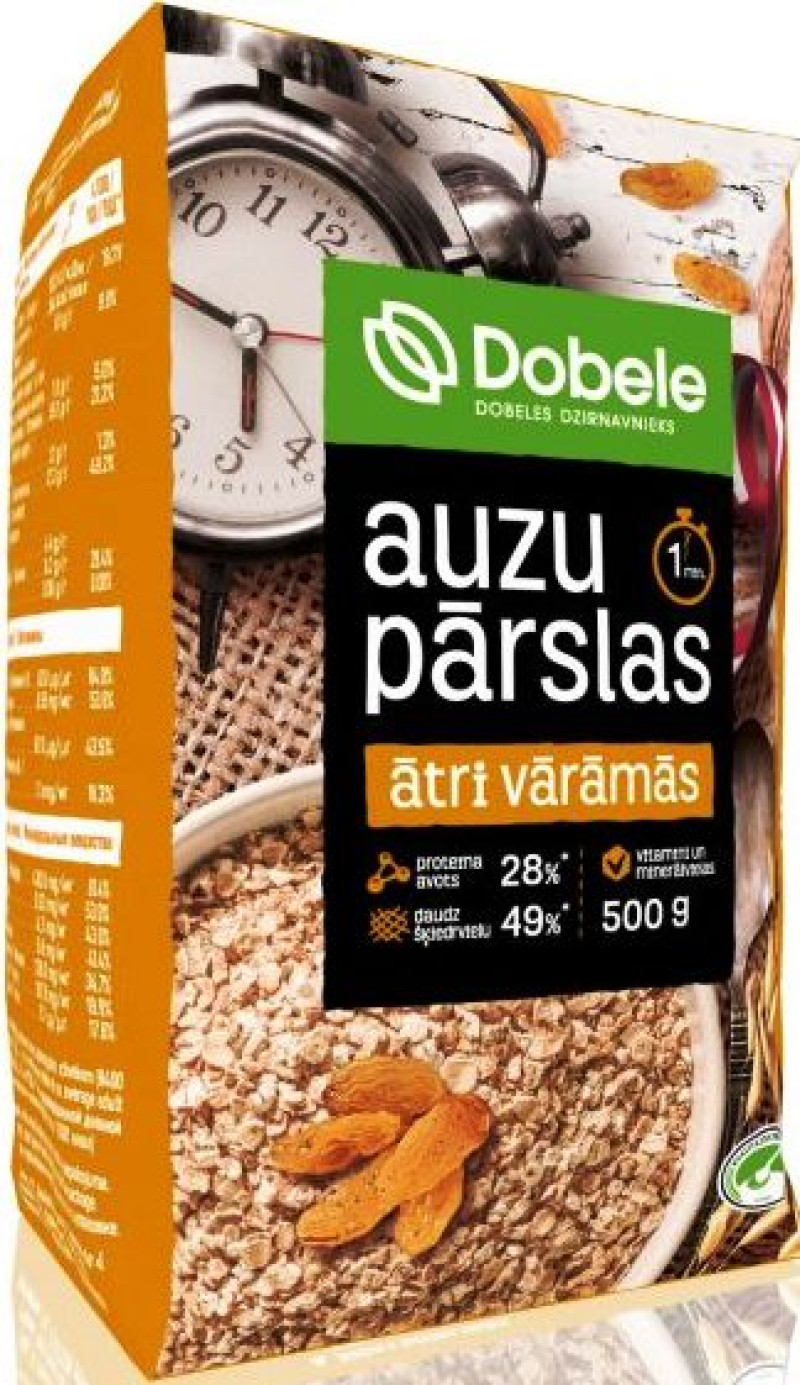Auzu pārslas ātri vārāmās  papīrā 500g Dobele 1/10 (22.12.26) LV