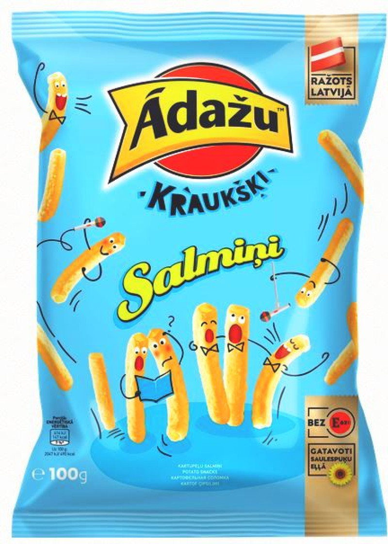 Čipsi Ādažu kraukšķi salmiņi 100g 1/18 (27.04.2026)Latvija