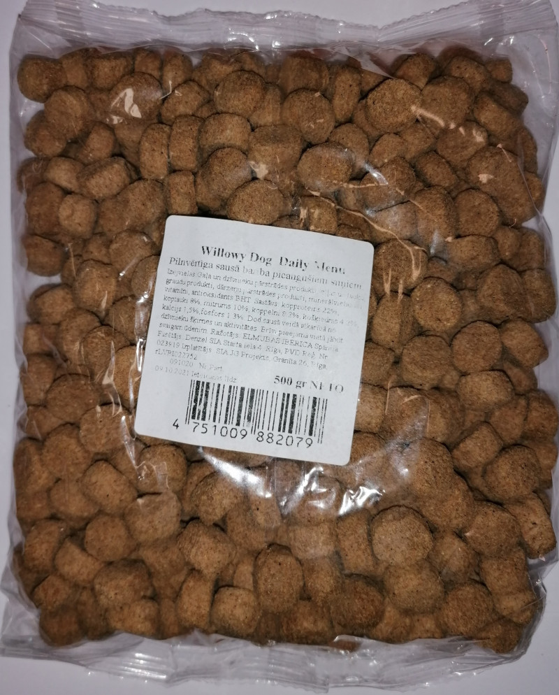 Suņu sausā barība Willowy Daily 500g 1/40 (24.09.26)