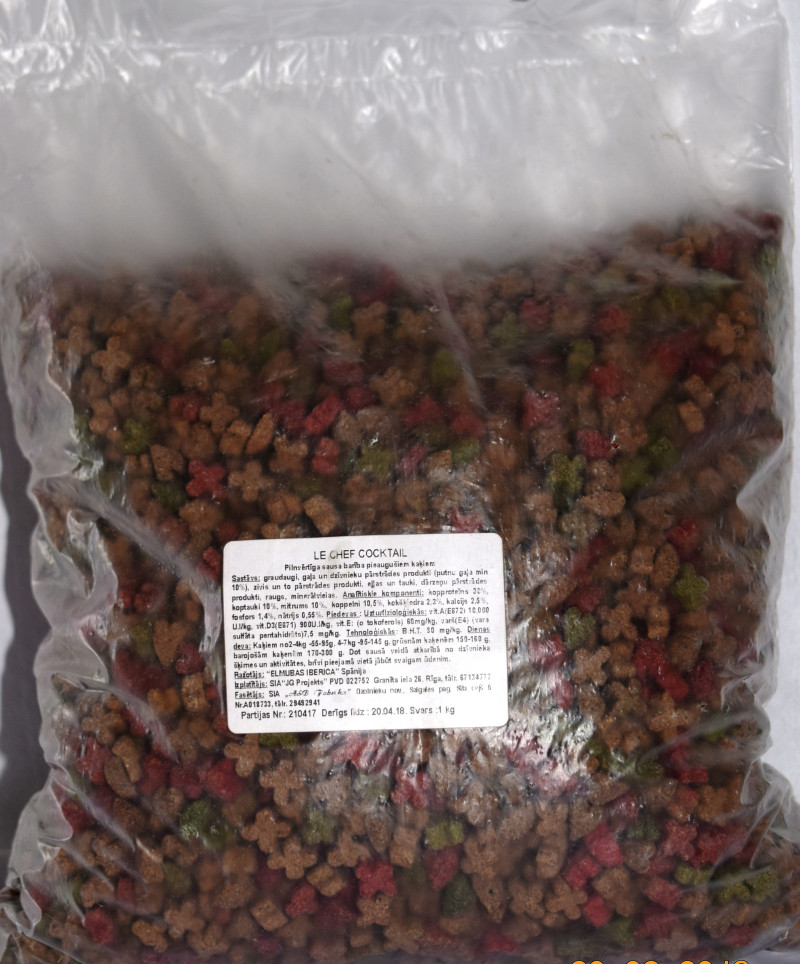 Kaķu sausā barība Le Chef krāsaina 1kg 1/20 (08.09.26)