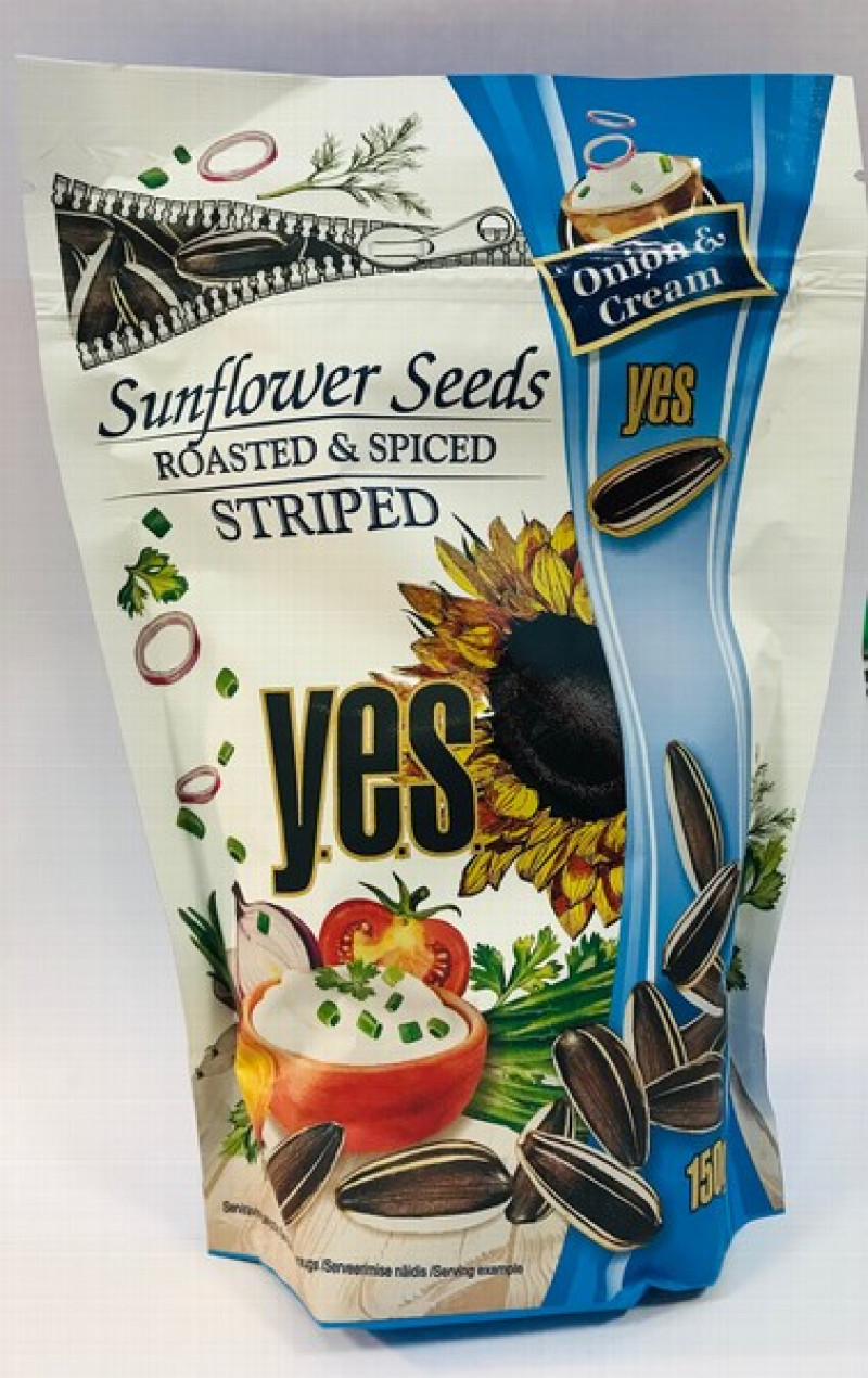 Saulespuķu sēklas YES ar krējumu-sīpolu garšu 150g (24.05.26) Lietuva