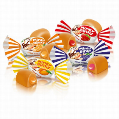 Īriss Roshen Minky-Binky ar želejas pildījumu 1kg (25.07.26)(Pārdodas tikai pilnos iepakojumos (1kg)