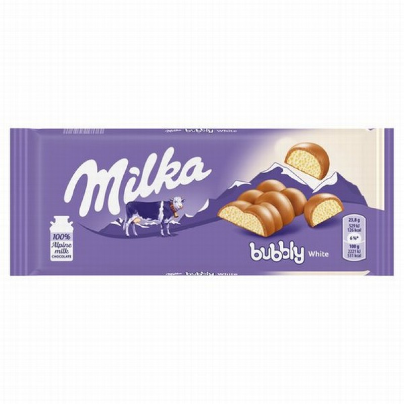 Šokolāde Milka Bubbly ar baltās šokolādes pildījumu 95g (07.10.26) Polija