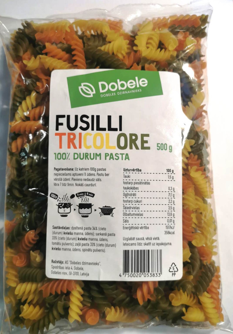 Makaroni Dobele spirāles krāsainas 500g 1/14 (04.02.2028) LV