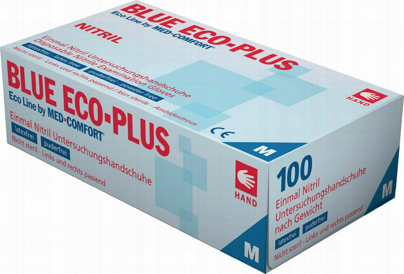 Cimdi Nitrila bez pūdera M izmērs 100gb 0.415kg Blue Eco Plus