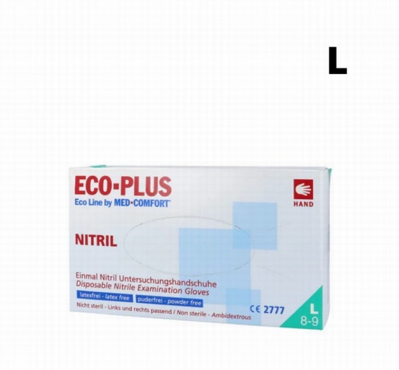 Cimdi Nitrila L izmērs bez pūdera 100gb Blue Eco Plus