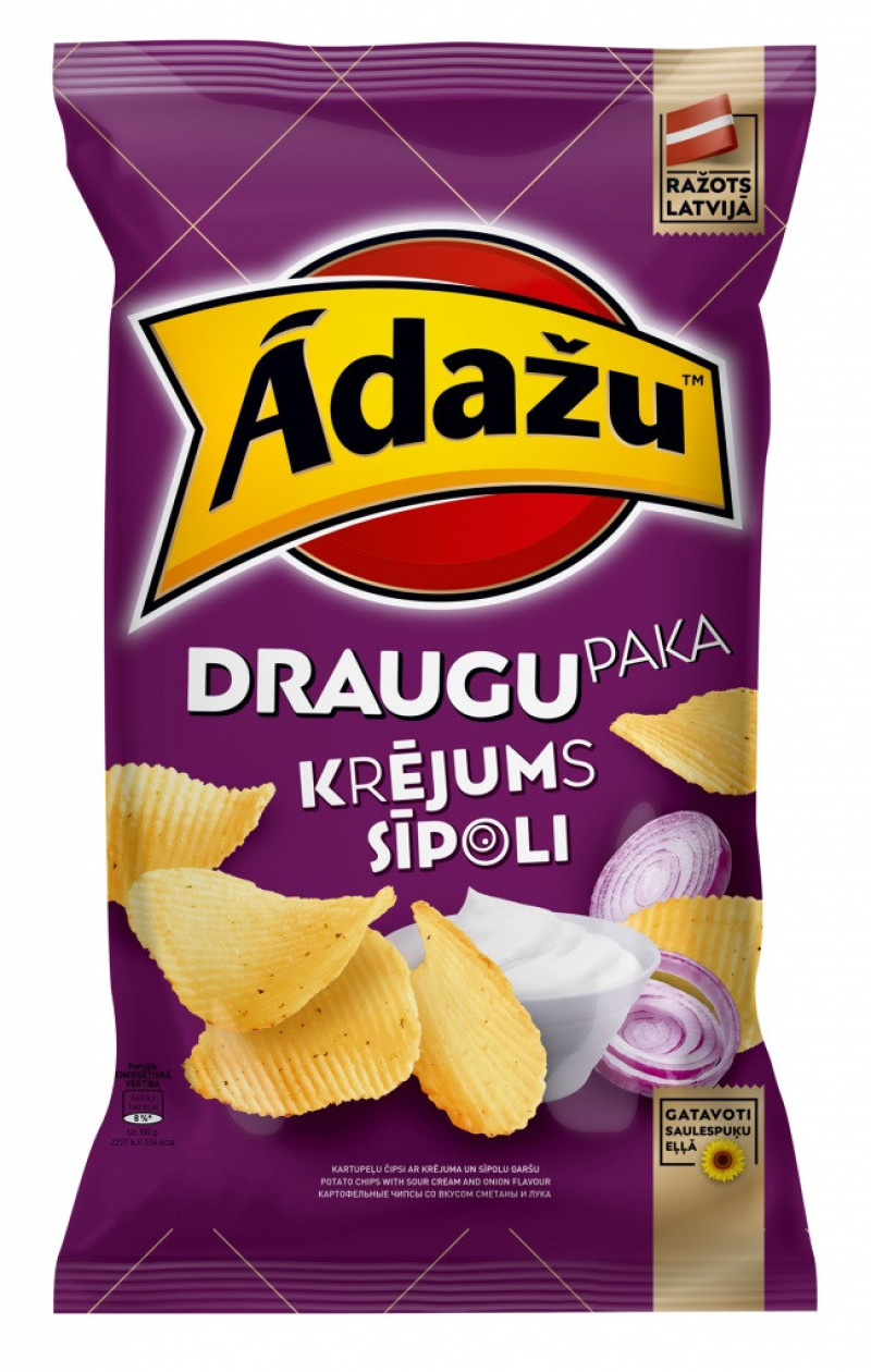 Čipsi Ādažu Draugu paka Krējums sīpoli 180g 1/18 (11.06.26)LV