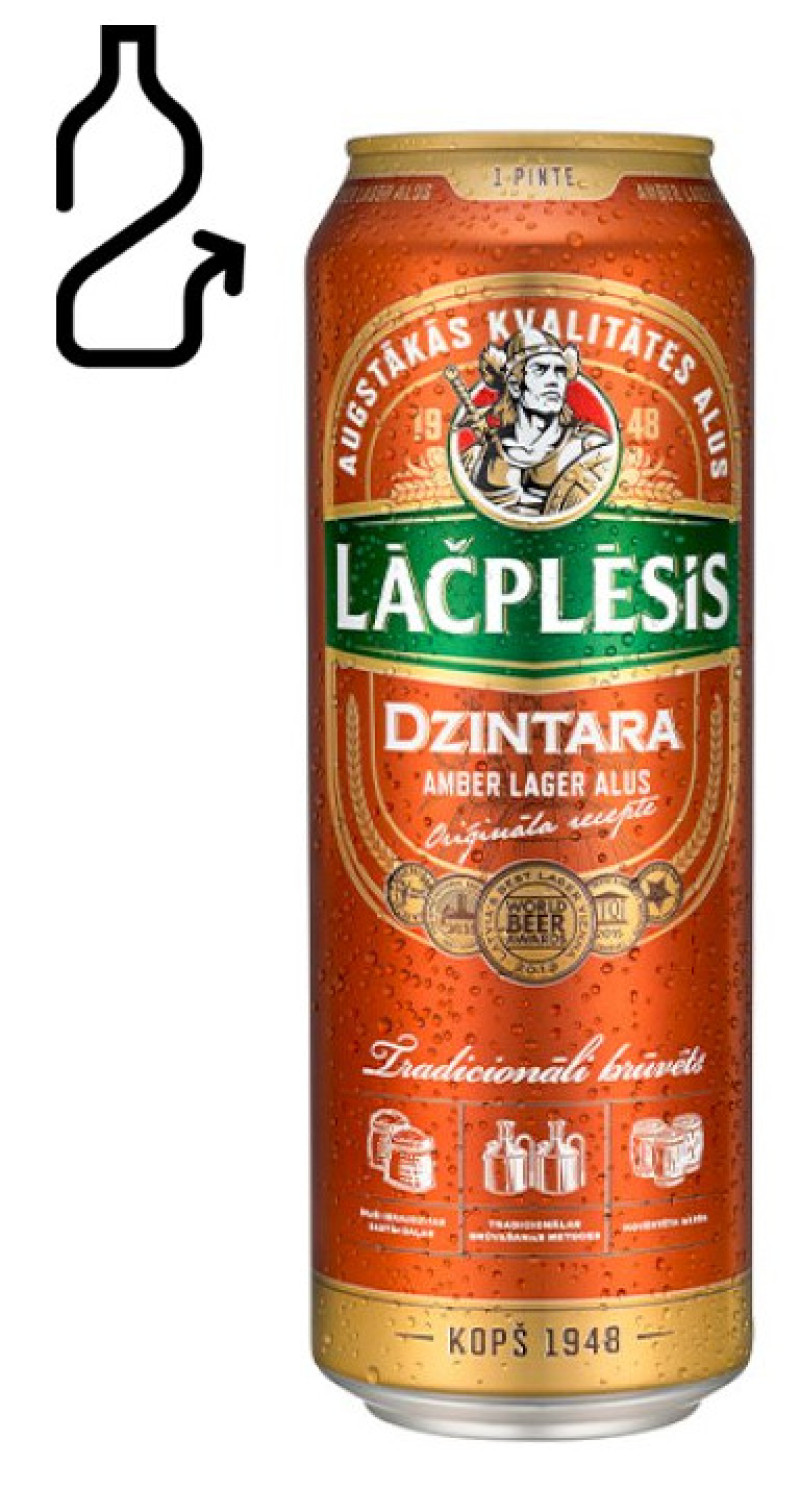 Alus Lāčplēsis Dzintara 0.568L 4.8% 1/24 DEPOZĪTA maksa 0.10 eiro (27.05.2026) LV