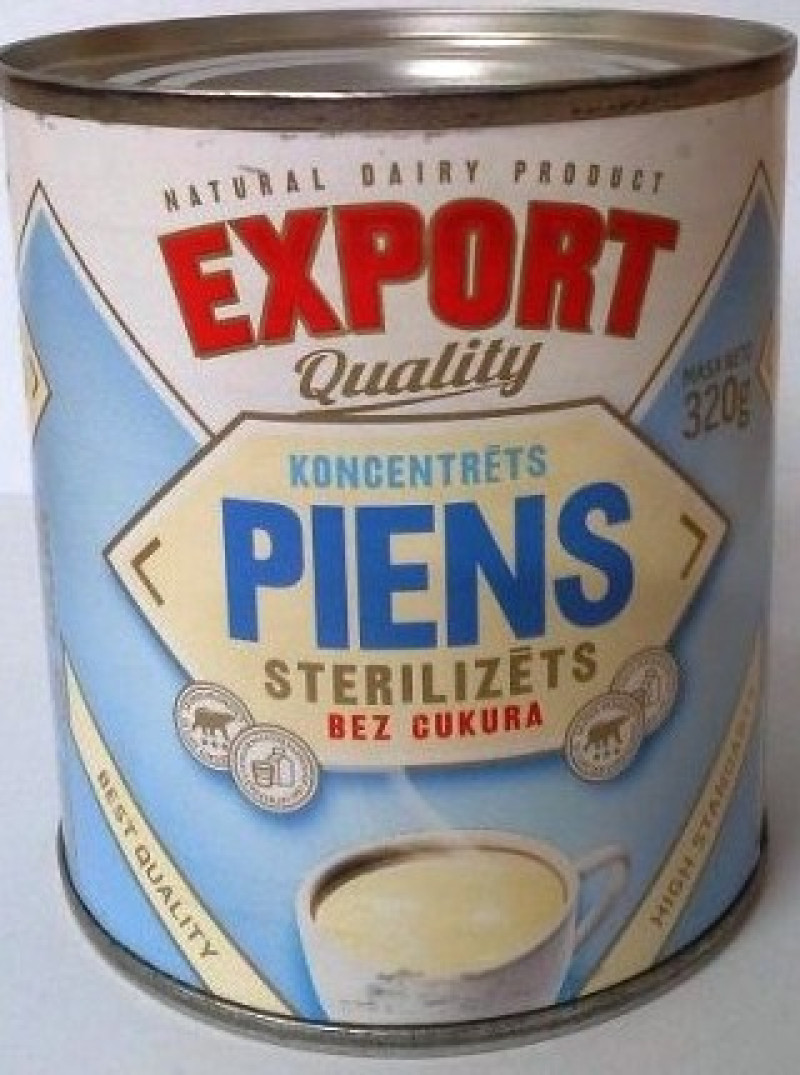 Iebiezināts piens Export sterilizēts bez cukura 320g (15.11.26) Lietuva
