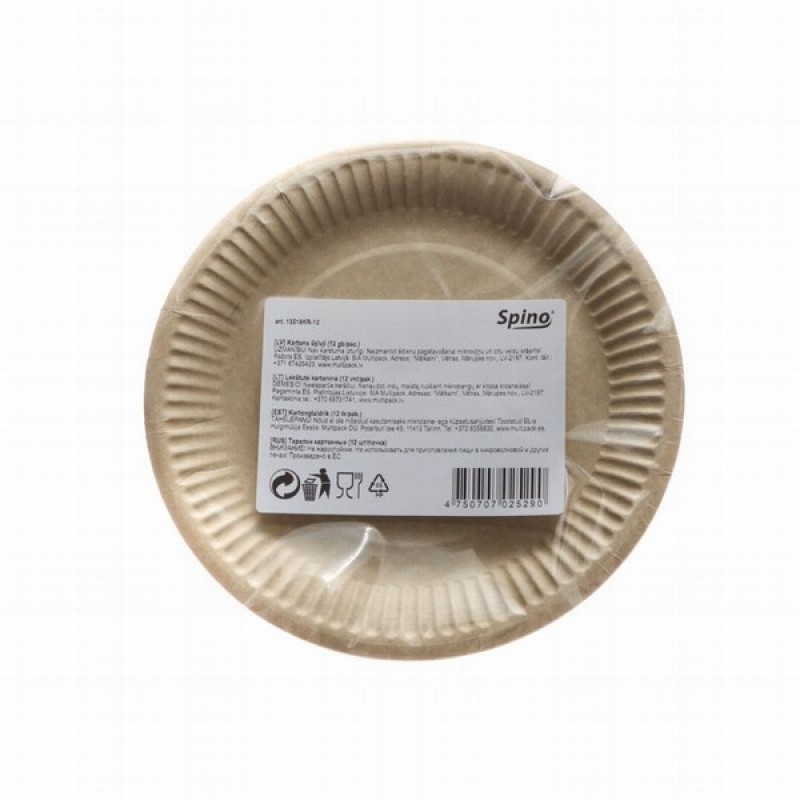 Šķīvji kartona 18cm Spino 12gb BRŪNI