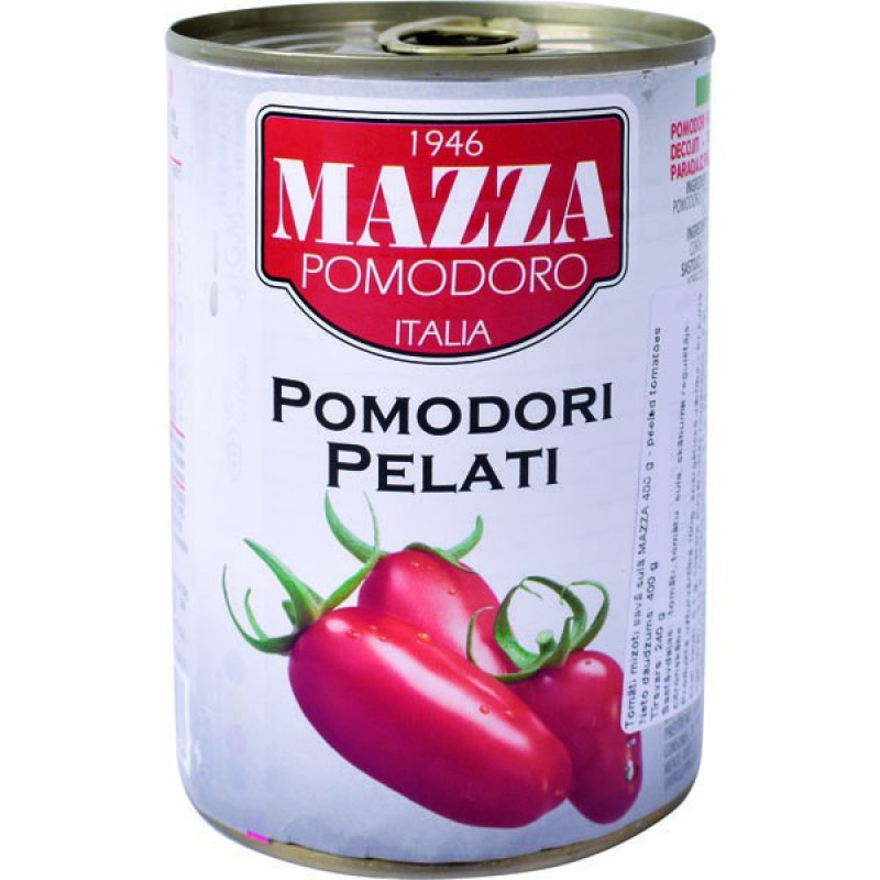 Tomāti Mazza mizoti savā sulā 400g Itālija (25.08.2026)