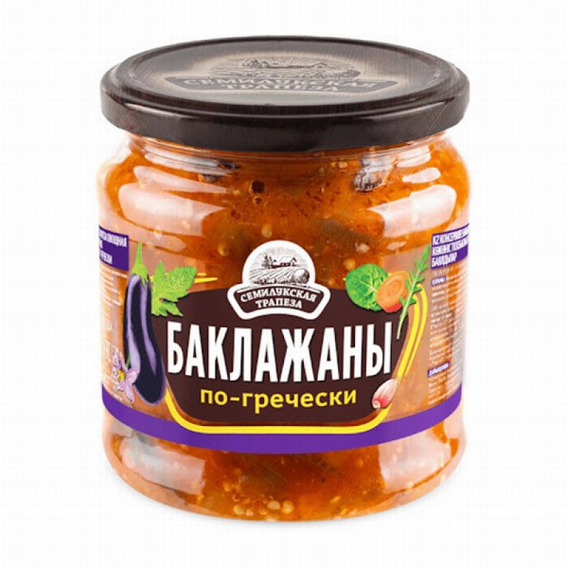 Dārzeņu uzkoda Baklažāni Grieķu gaumē 460g Semilukskaja Trapeza 1/8 (18.08.28) Krievija