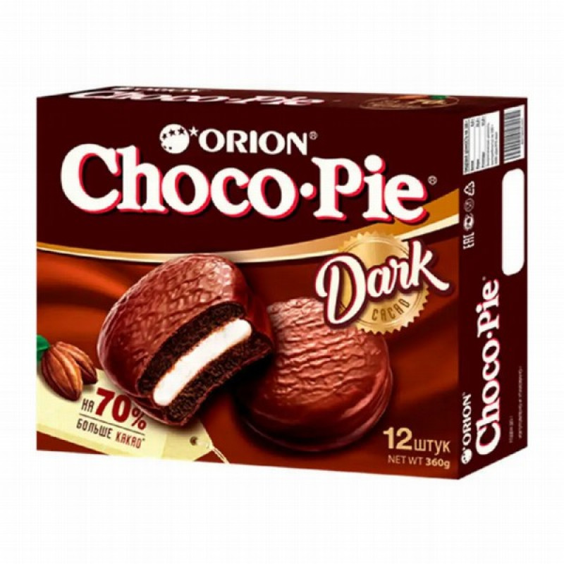 Cepumi Orion Choco Pie Dark ar vaniļas pildījumu 360 KDV (09.04.26) Krievija
