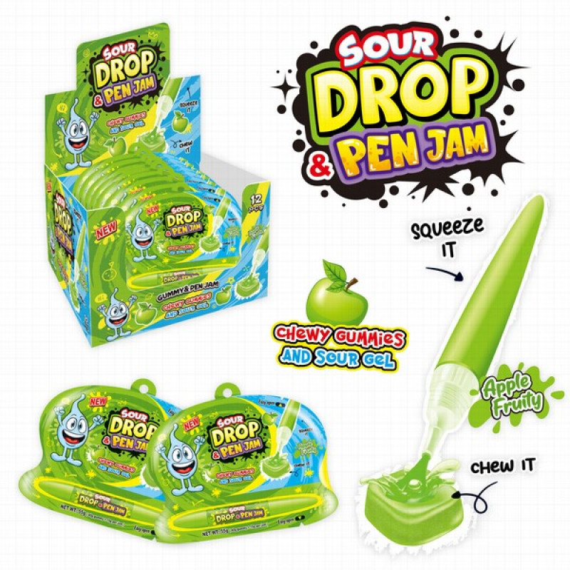 Karamele šķidrā Sour Drop Pen Jam Apple 55g*12gb (19.10.2026)