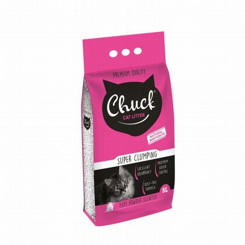 Smiltis kaķu tualetei Chuck cementējošas Baby powder 5L Compact (0.5-2.25mm)