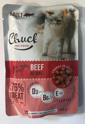 Kaķu konservi Chuck ar liellopu gaļu 100g 1/24 ()