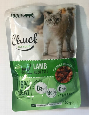 Kaķu konservi Chuck ar jēra gaļu 100g 1/10 (21.04.2025)